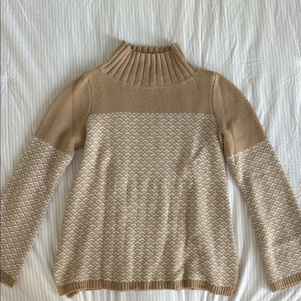 Ann Taylor Tan and Cream Cowl Neck Sweater